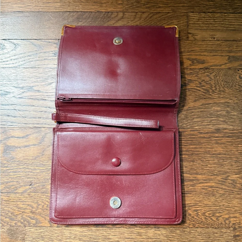 Authentic Cartier Burgundy Leather Clutch with Gold Accents - Picture 9 of 17